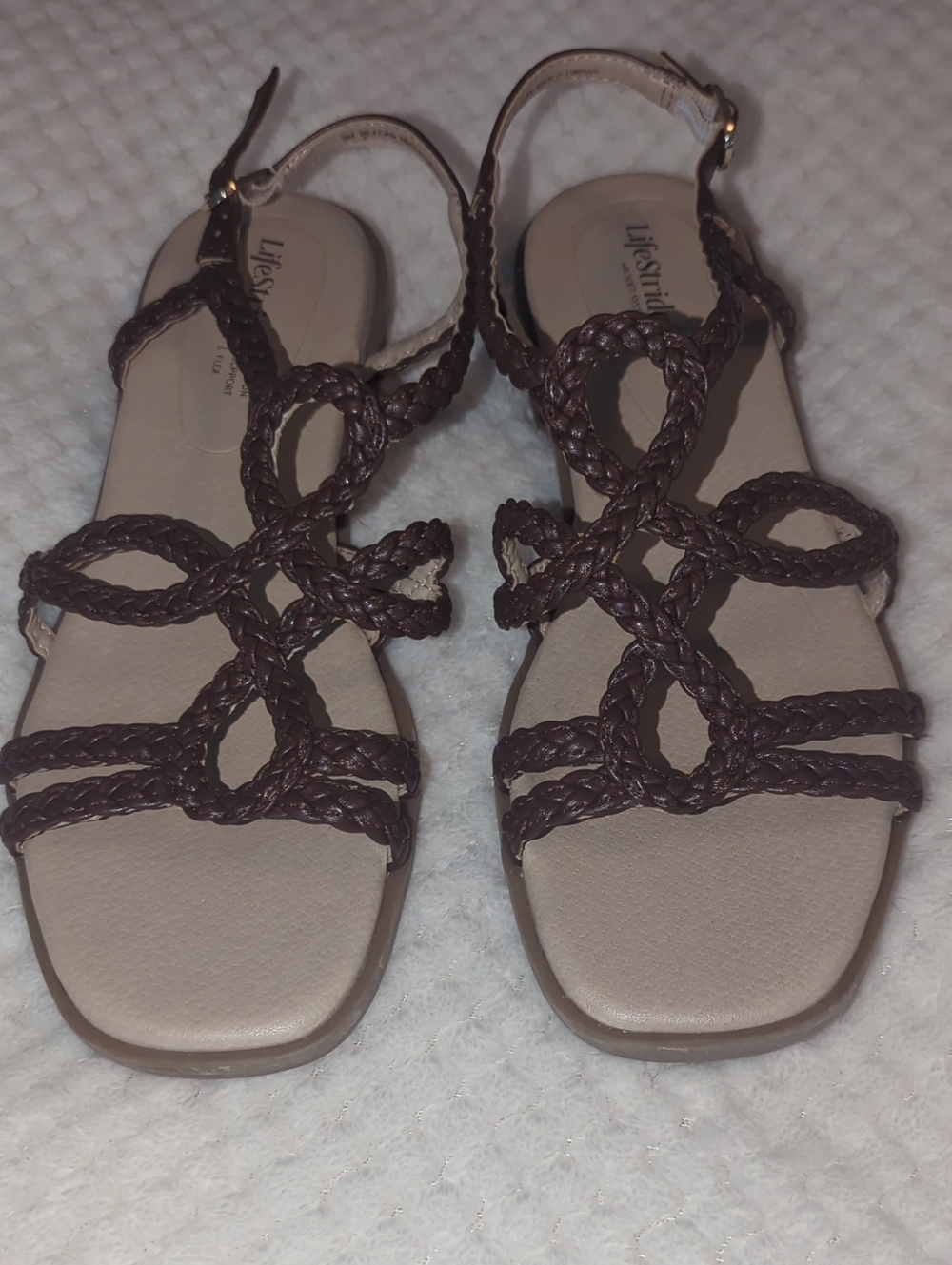 Life Stride Brown Braided Loop Sandals
